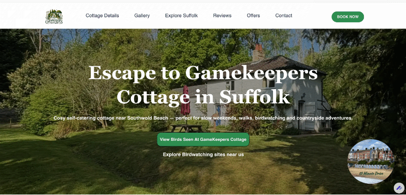 Gamekeeper's Cottage holiday rental website homepage